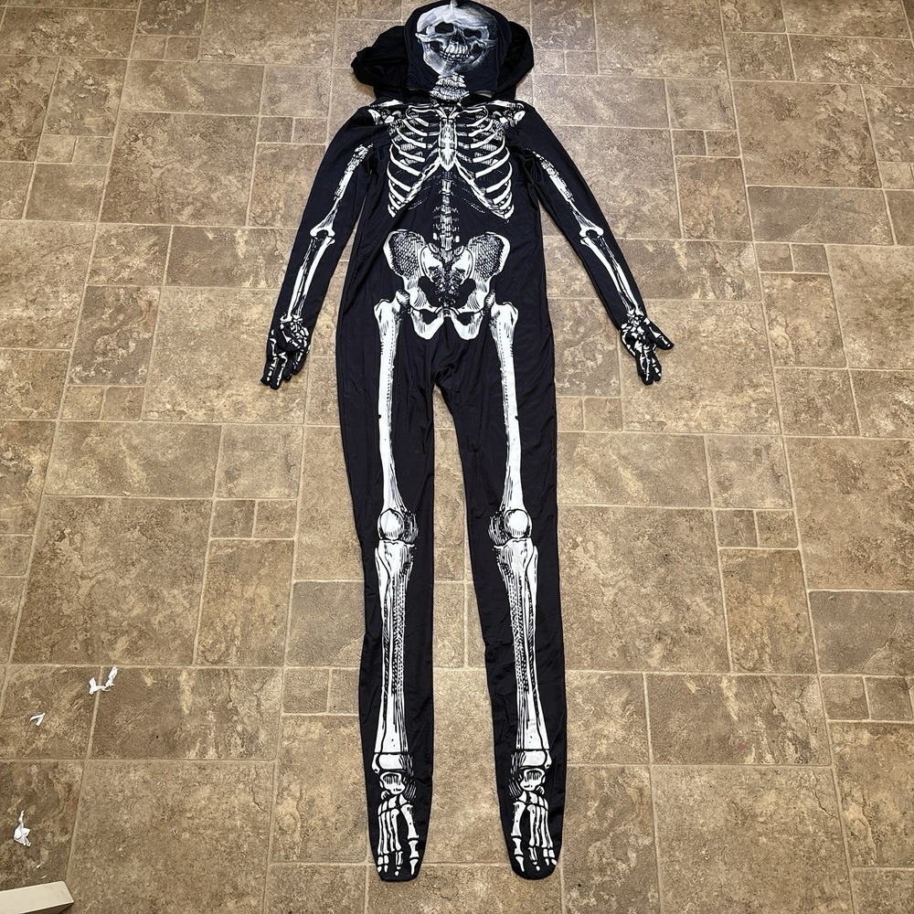 Full Body Skeleton Costume with Mask Bodysuit One Piece Halloween Adult L/180